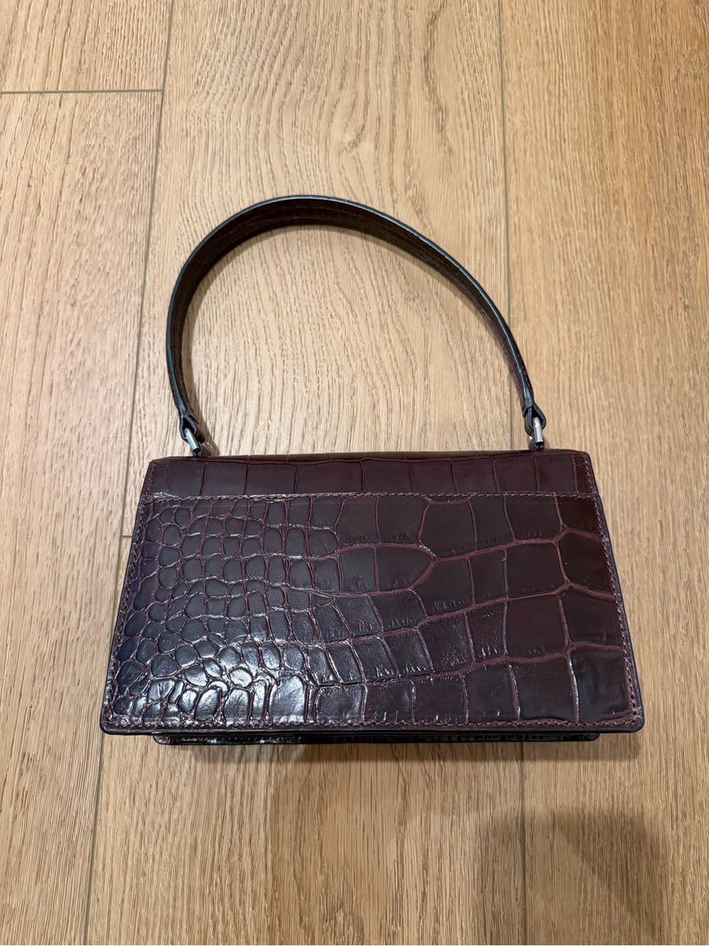 STAUD Croc-Embossed Shoulder Bag in Deep Burgundy - Picture 2 of 3